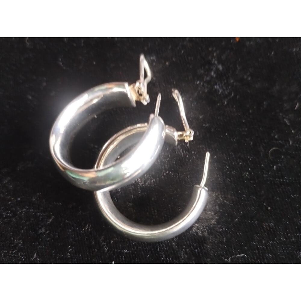 Vintage Signed Sterling Silver 925 Wide Hollow Large Hoop Hinge Close Earrings